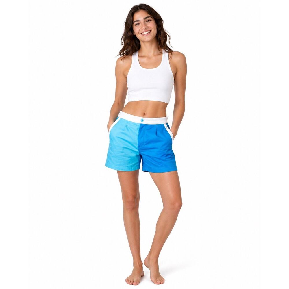 Mokuyobi Ellie Colorblock Blue Shorts Retro 100% Cotton Made in USA Womens Small